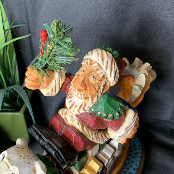 Vintage 1999 David Frykman Folk art Santa in Canoe with Polar Bear & Reindeer - Picture 6 of 12